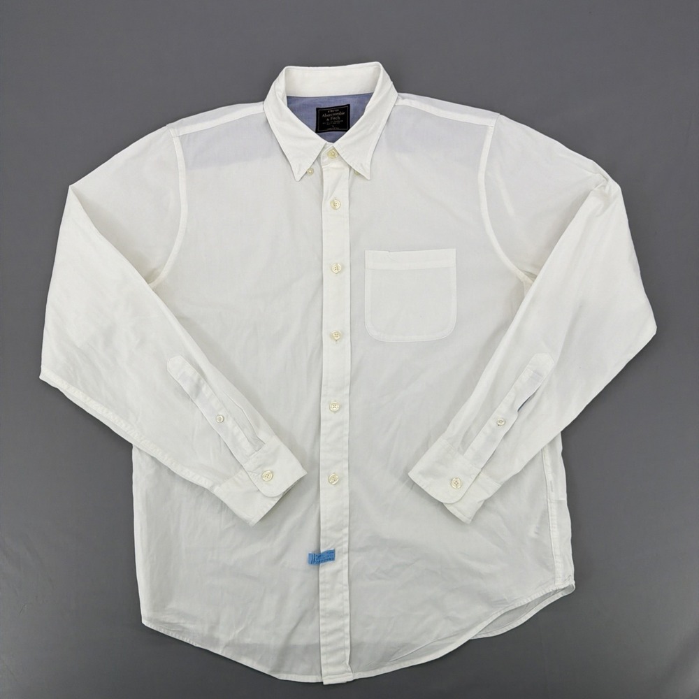 Abercrombie & Fitch Linen Shirt Men's Large White Button Up Long Sleeve Cotton - Picture 2 of 11